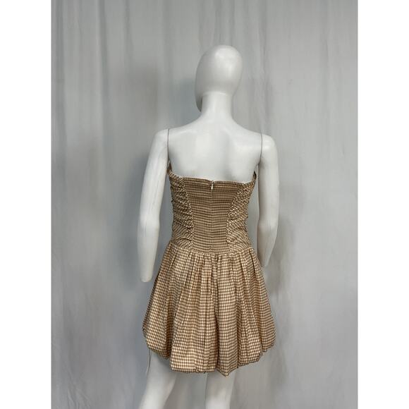 Reformation Strapless Dress in Checker Tan and White - Picture 3 of 5
